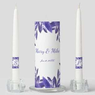 Purple Blue Floral Foliage Wedding Unity Candle