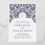 Purple blue floral. Gold indian bollywood wedding  Foil Invitation<br><div class="desc">Gold purple blue floral indian wedding invitation.</div>