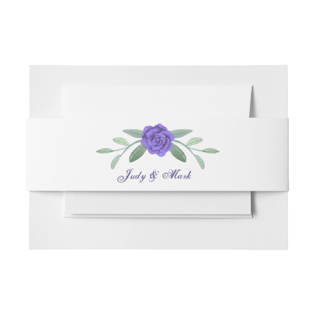 Purple Blue Floral Greenery Foliage Invitation  Invitation Belly Band (Front Example)