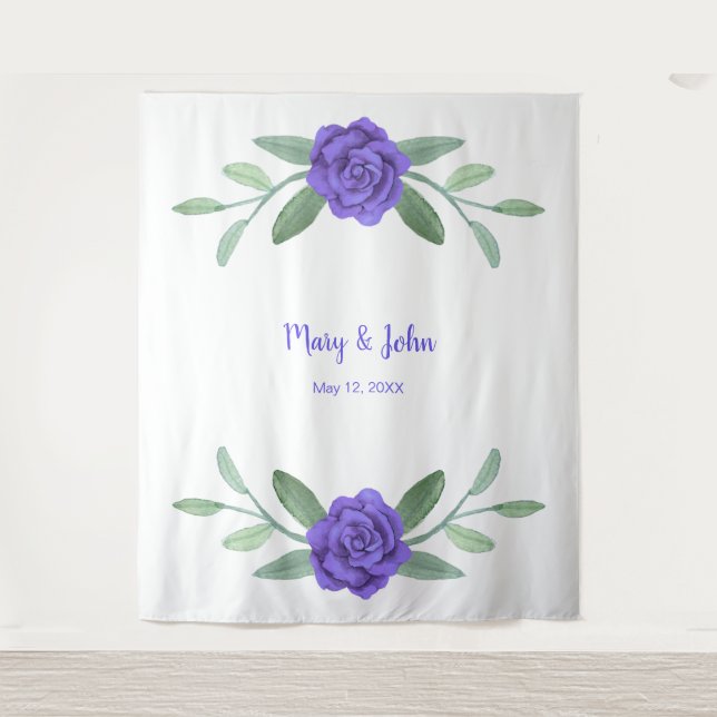 Purple Blue Floral Greenery Foliage Photo Backdrop (Front)