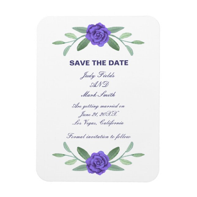 Purple Blue Floral Greenery Foliage Save The Date Magnet (Vertical)
