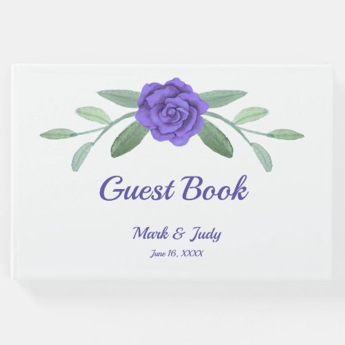 Purple Blue Floral Greenery Foliage Wedding Guest Book