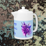 Purple & Blue Floral Happy Mother's Day | Tea Pots Teapot<br><div class="desc">Elegant and simple,  blue and purple floral watercolour  with Happy Mother's Day in blue elegant text for you to customize as you choose.</div>