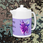 Purple & Blue Floral Happy Mother's Day | Tea Pots Teapot<br><div class="desc">Elegant and simple,  blue and purple floral watercolour  with Happy Mother's Day in dark purple elegant text for you to customize as you choose.</div>