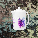 Purple & Blue Floral Happy Mother's Day | Tea Pots Teapot<br><div class="desc">Elegant and simple,  blue and purple floral watercolour  with Happy Mother's Day in purple elegant text for you to customize as you choose.</div>