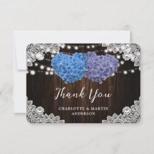 Purple Blue Floral Heart Wood Lace Wedding Thank You Card