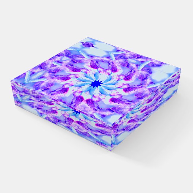 Purple Blue Floral Mandala Glass Paperweight