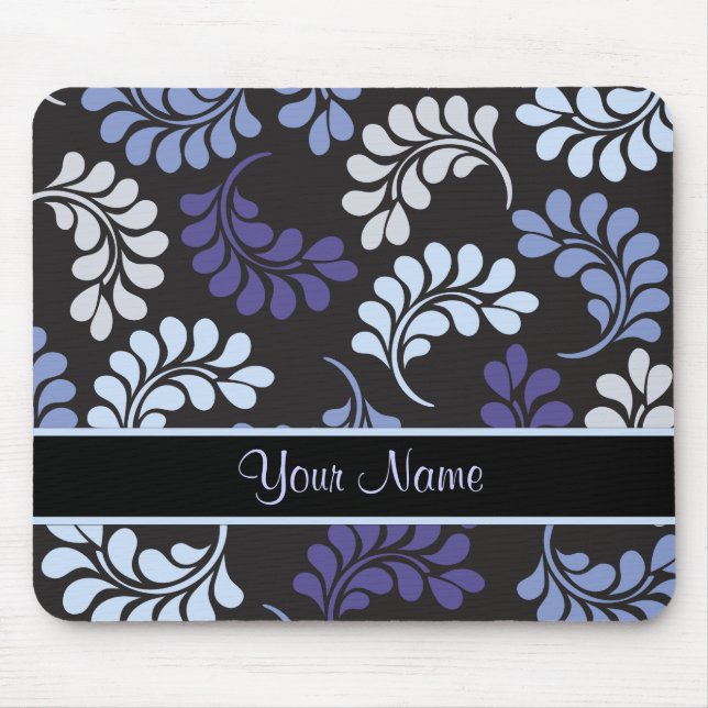 Purple Blue Floral Monogram Pattern Mouse Pad (Front)