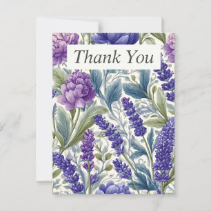 Purple & Blue Floral on Cream Thank You Card