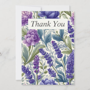 Purple & Blue Floral on Cream Thank You Card