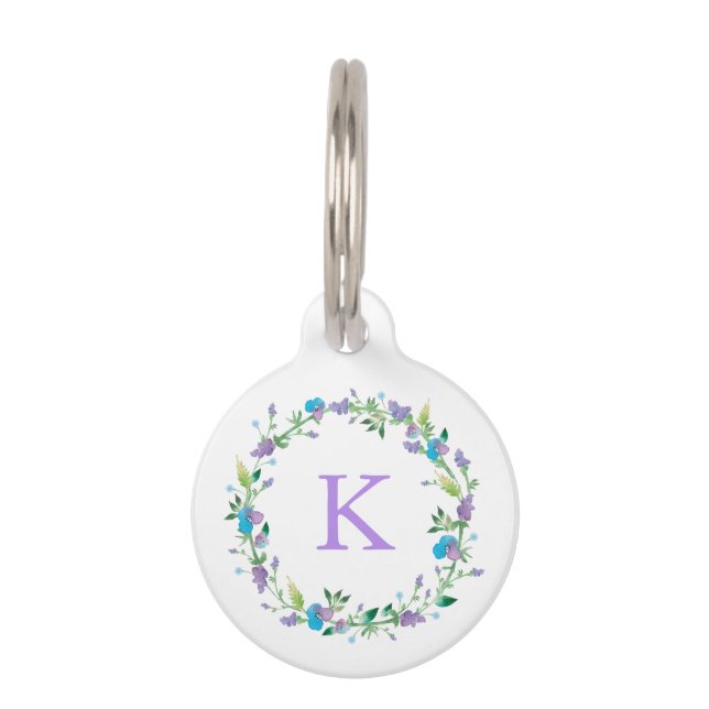 Purple & Blue Floral Personalized Pet Tag (Front)