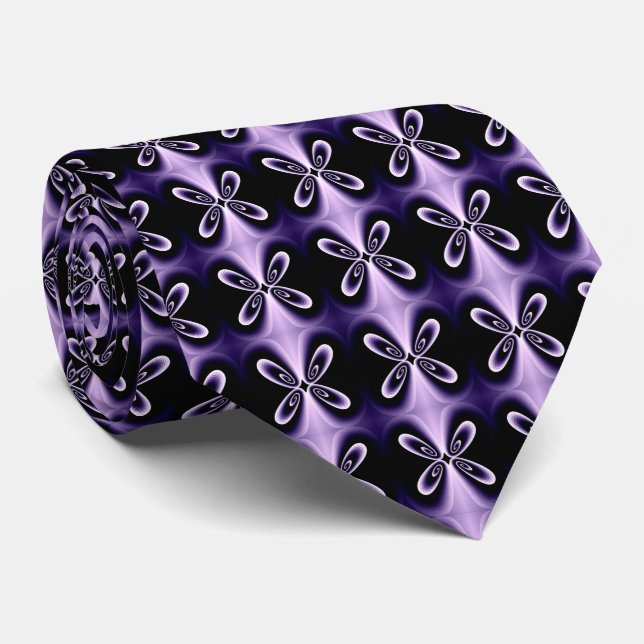 Purple Blue Floral Petal Digital Pattern Neck Tie (Rolled)