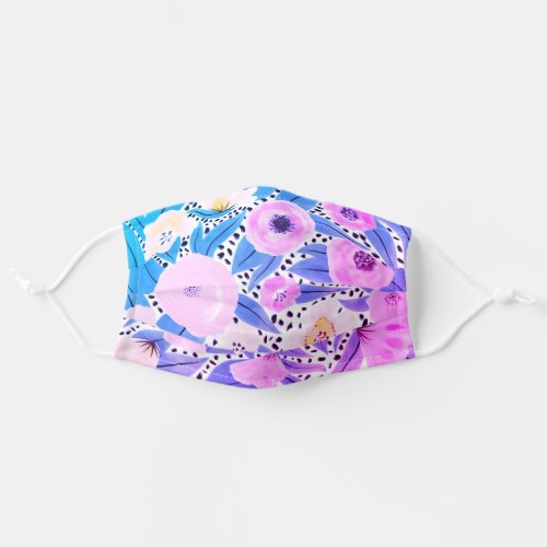 Purple Blue Floral Polka Dots Watercolor Safety Adult Cloth Face Mask
