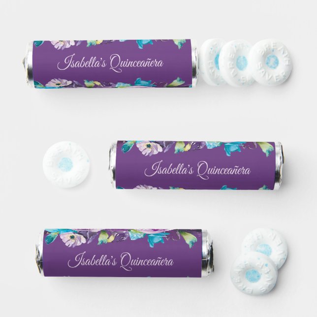 Purple Blue Floral Quinceañera 15th Birthday Breath Savers® Mints (Assorted)
