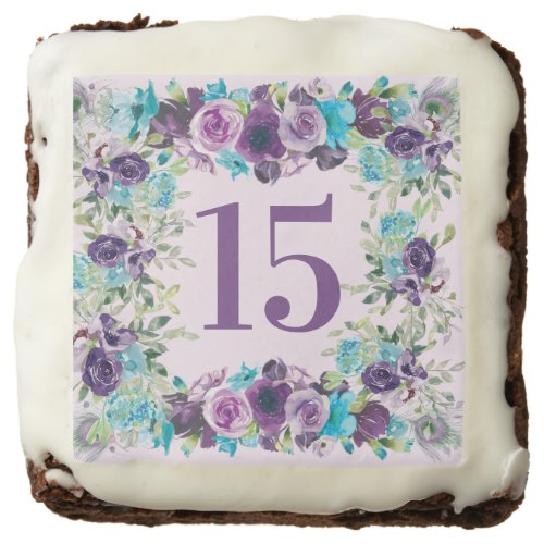 Purple Blue Floral Quinceaera 15th Birthday  Brownie