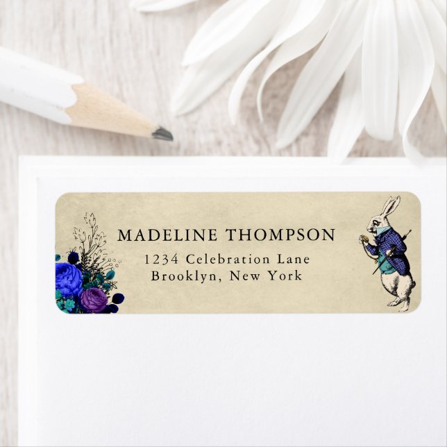 Purple Blue Floral Rabbit Dark Alice in Wonderland Label (Insitu)