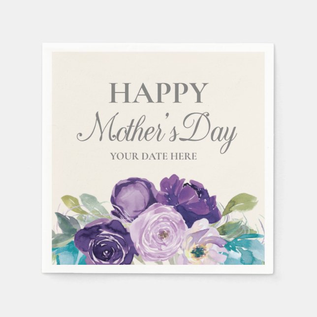 Purple Blue Floral Sage Leaves Mother's Day Napkins (Front)