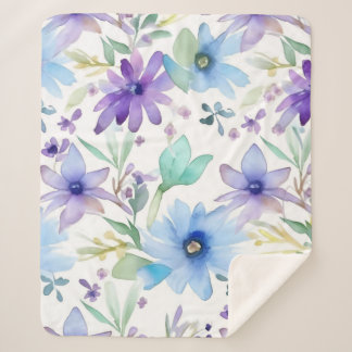 Purple & Blue Floral Sherpa Blanket
