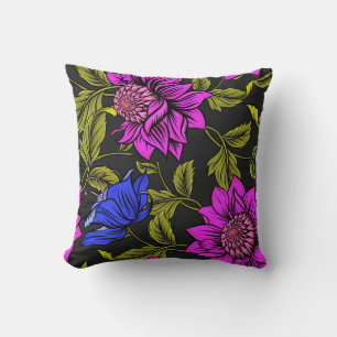 Purple & Blue Floral Throw Pillow