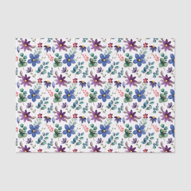 Purple Blue Floral Tissue Paper (Front)