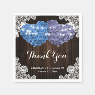 Purple Blue Floral Wood Lace Wedding Thank You  Napkins