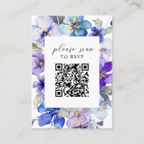 Purple Blue Florals QR Code Wedding RSVP Enclosure Card