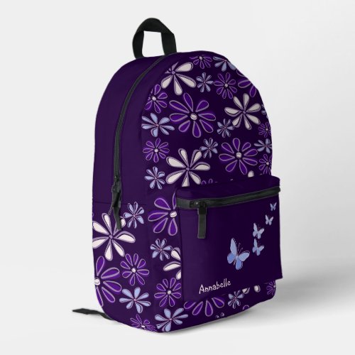 Purple Blue Flower Doodle Pattern Printed Backpack