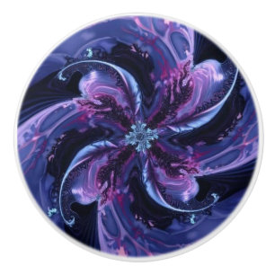 Purple blue flower Dream Abstract Fractal art Ceramic Knob