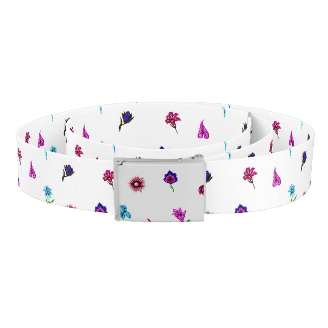 Purple & Blue Flower Print, Modern Floral Print Belt (Coil)