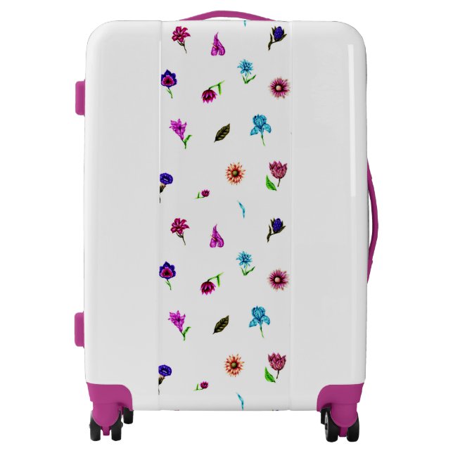 Purple & Blue Flower Print, Modern Floral Print Luggage (Front)