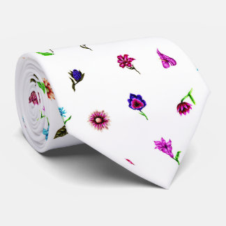 Purple & Blue Flower Print, Modern Floral Print Neck Tie