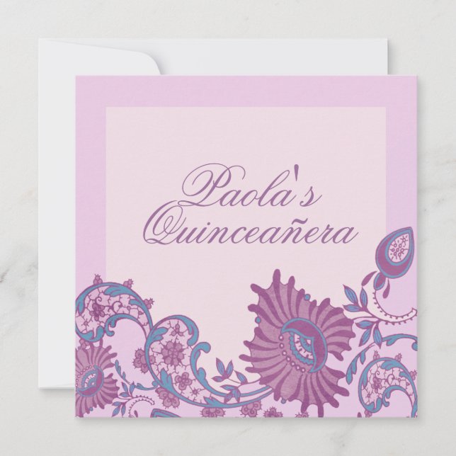 Purple & Blue Flower Quinceañera Invite (Front)