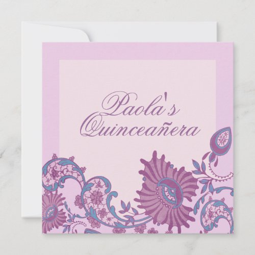 Purple  Blue Flower Quinceaera Invite