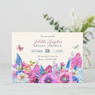 Purple blue flowers bloom spring bridal shower invitation