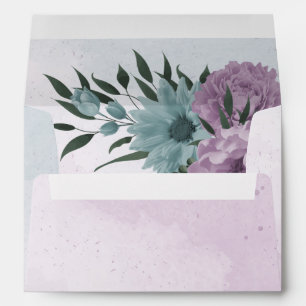 purple blue flowers botanical wedding envelope