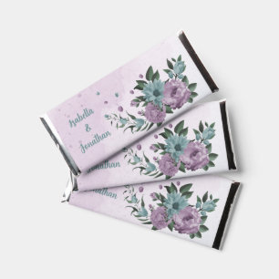 purple blue flowers botanical wedding hershey bar favors