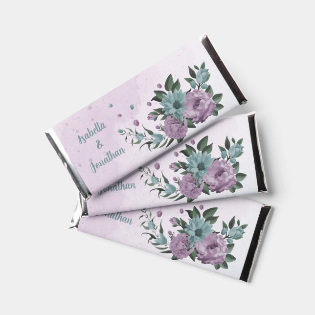 purple blue flowers botanical wedding hershey bar favors (Front)