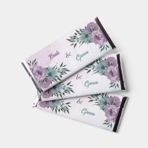 purple blue flowers botanical wedding hershey bar favors