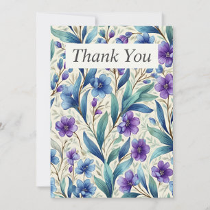 Purple & Blue Flowers on Cream Thank You Card
