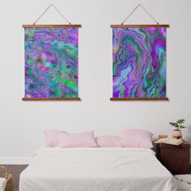 Purple Blue Fluid Art Swirls and Bubbles   Hanging Tapestry (Bedroom)