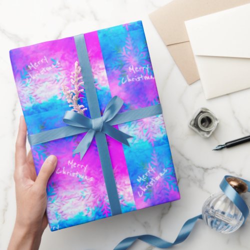 Purple Blue Fractal Tie_Dye Snowflake Christmas Wrapping Paper