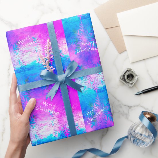 Purple Blue Fractal Tie-Dye Snowflake Christmas Wrapping Paper