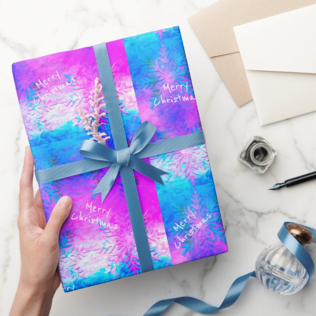 Purple Blue Fractal Tie-Dye Snowflake Christmas Wrapping Paper (Gifting)
