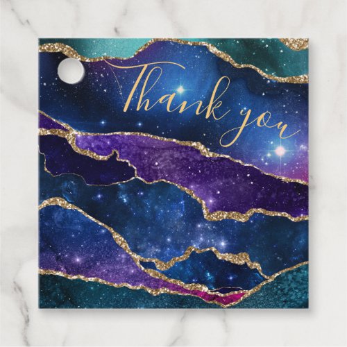 Purple  Blue Galaxy Agate with faux gold glitter Favor Tags