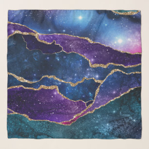 Purple & Blue Galaxy Agate with faux gold glitter Scarf
