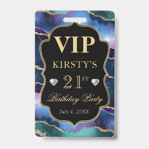 Purple Blue Galaxy Glitter Agate Birthday VIP Badge