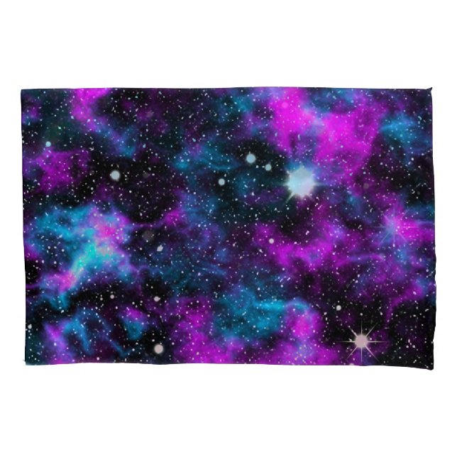 Purple Blue Galaxy Space Stars Pillow Case (Front-Left)