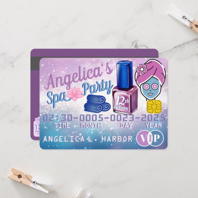 Purple & Blue Girly VIP Credit Card Spa Party (Front/Back In Situ)