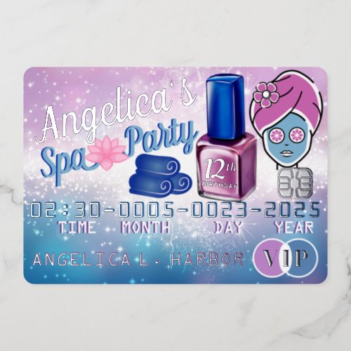 Purple  Blue Girly VIP Credit Card Spa Party
