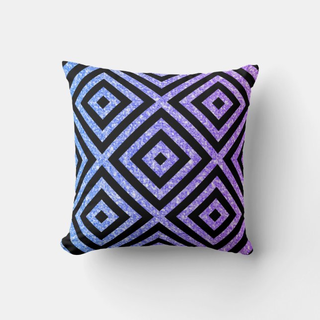 Purple & Blue Glitter Geometric Pattern Throw Pillow (Front)
